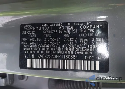 2023 Hyundai Kona Electric Se z USA, uszkodzony, nr VIN KM8K23AG8PU160884
